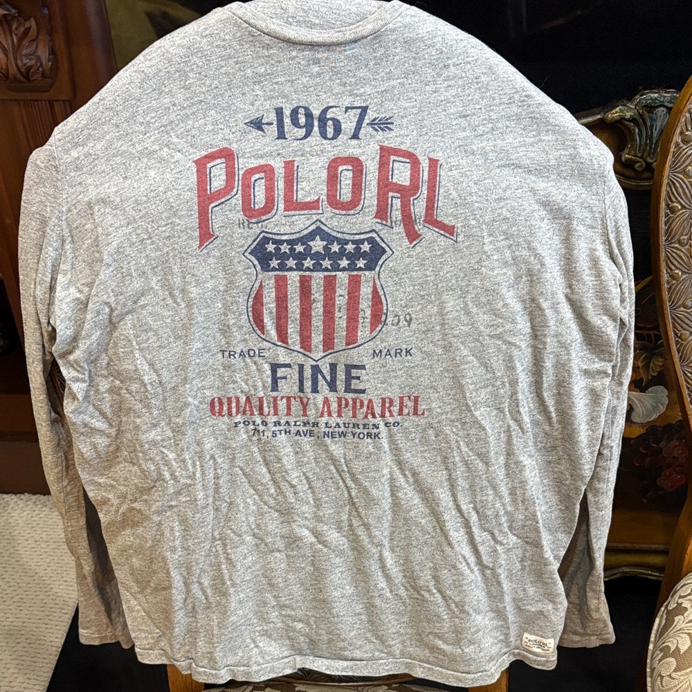 Polo by Ralph Lauren Gray Graphic Long Sleeve Tee